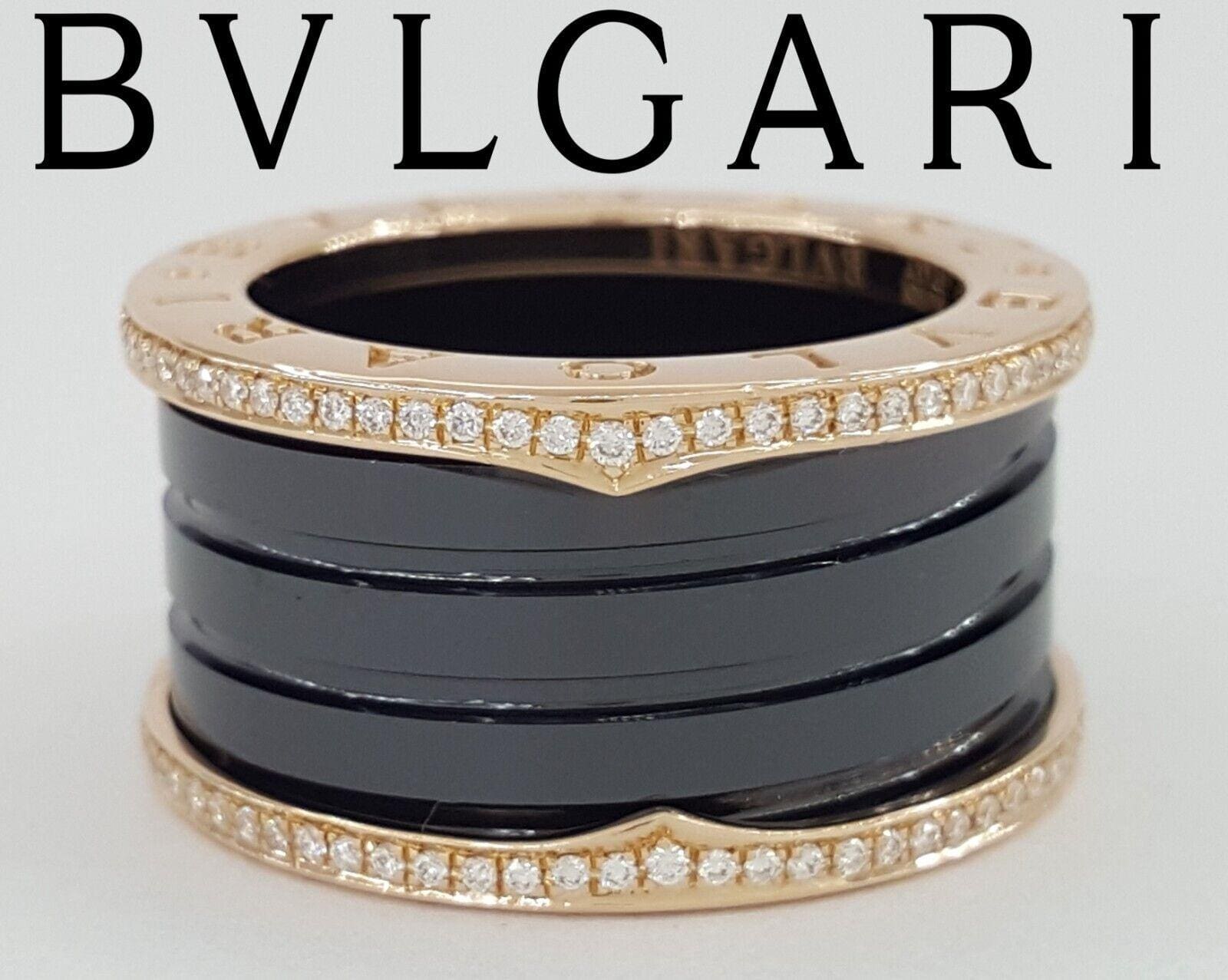Bvlgari Bulgari B.Zero1 Diamond Black Ceramic 18k Rose Gold Four-Band Ring 6.9K