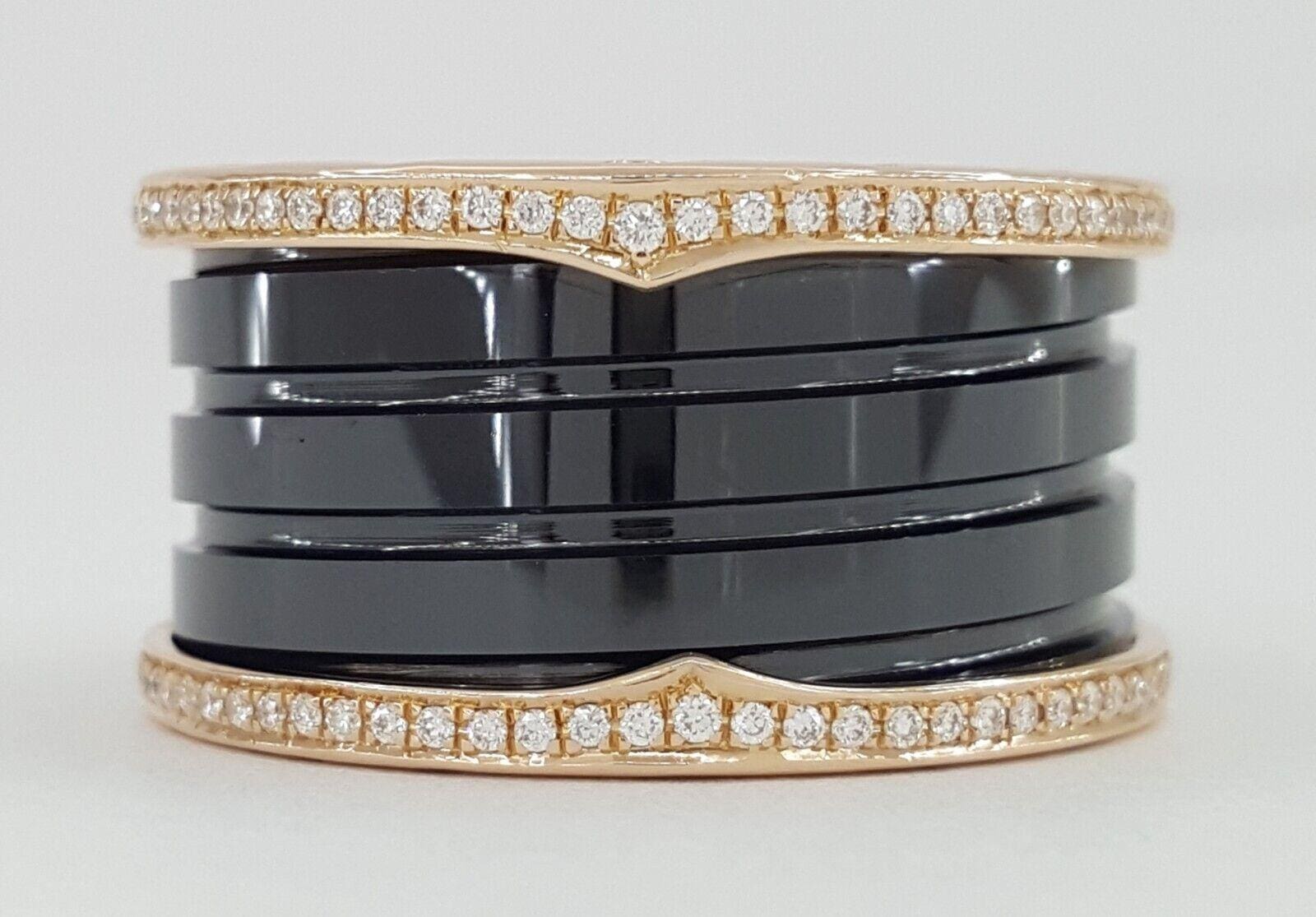Bvlgari Bulgari B.Zero1 Diamond Black Ceramic 18k Rose Gold Four-Band Ring 6.9K
