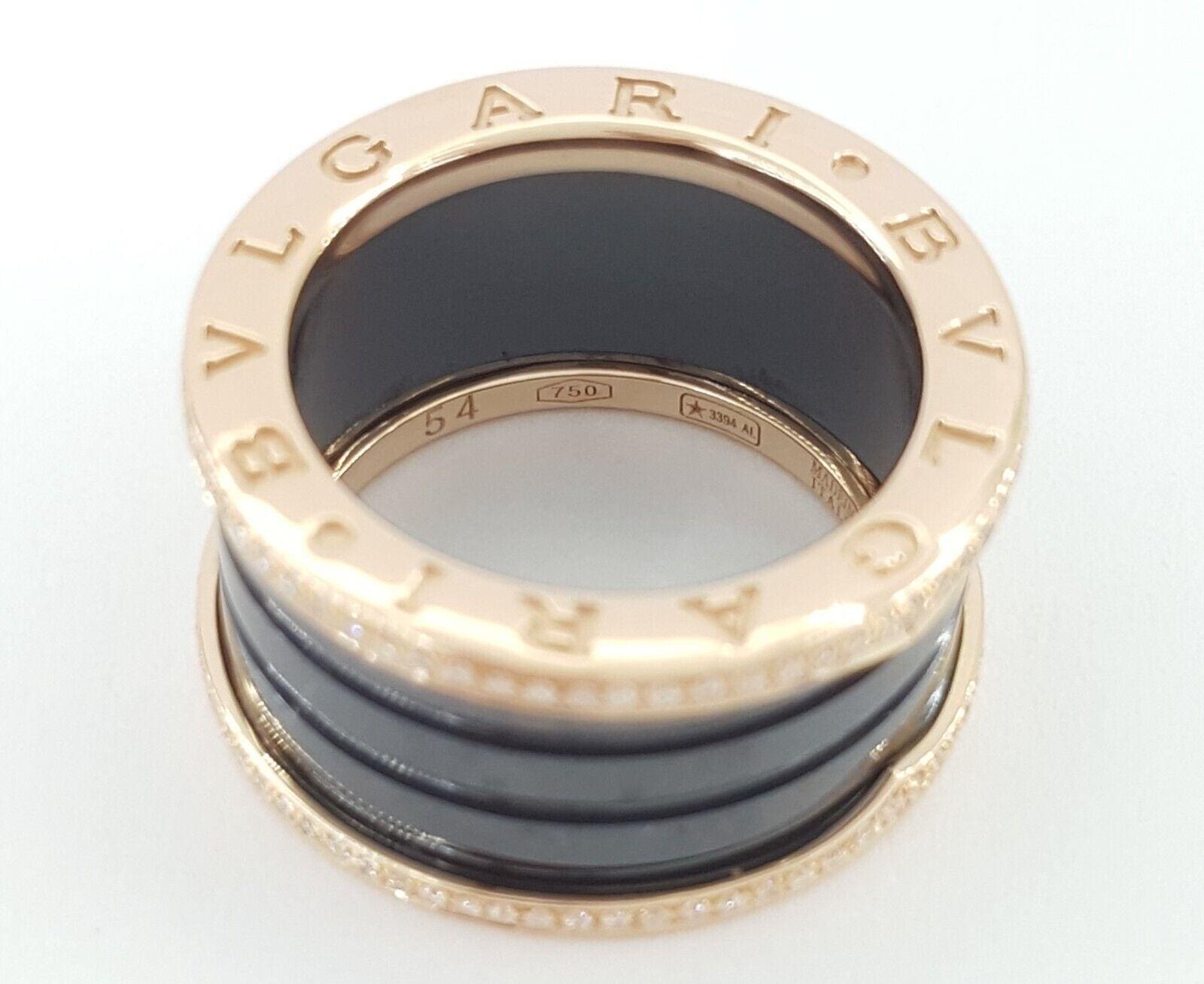 Bvlgari Bulgari B.Zero1 Diamond Black Ceramic 18k Rose Gold Four-Band Ring 6.9K