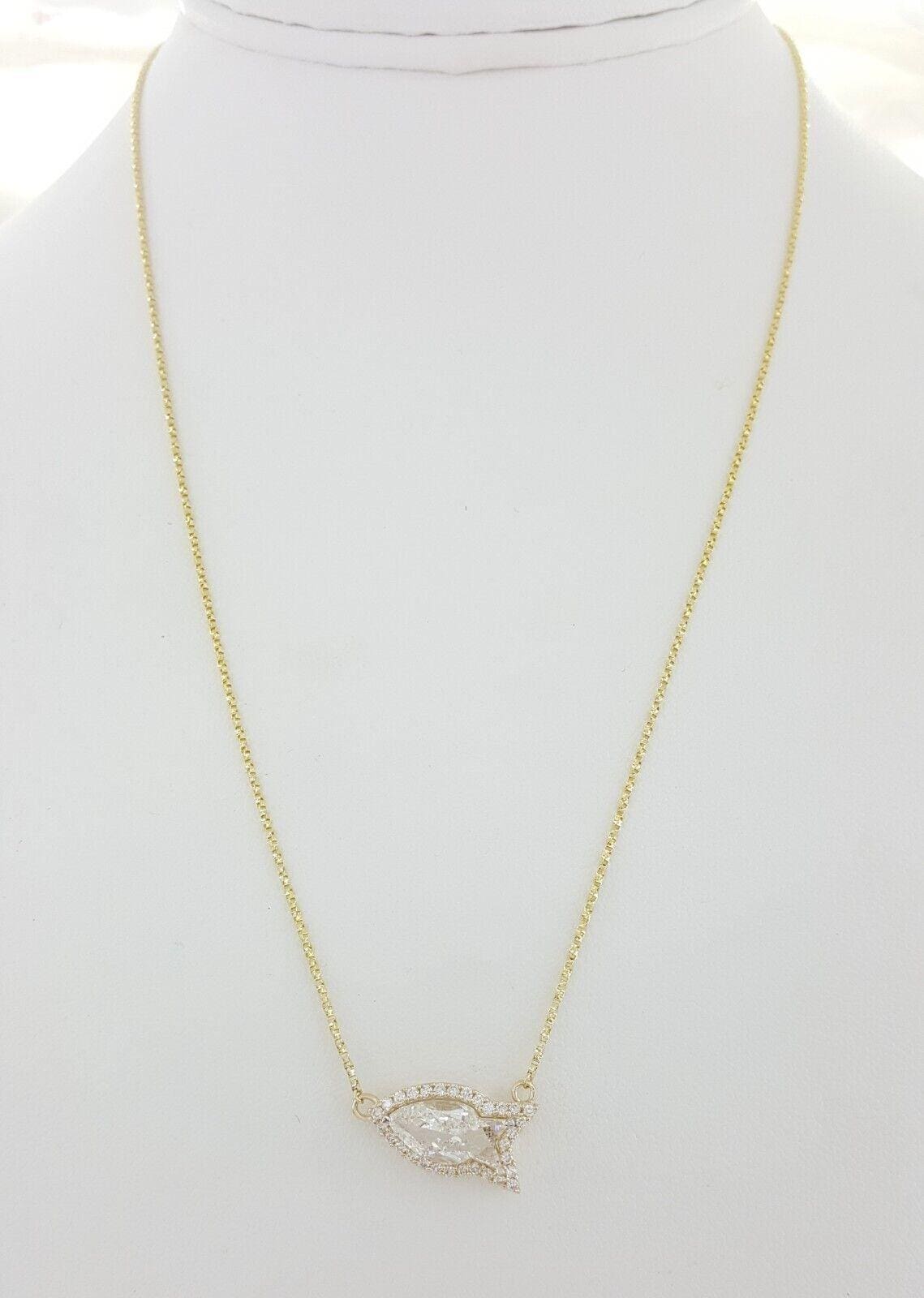 Fish Cut Diamond Halo Necklace GIA 1.85 ct 14K Yellow Gold Retail 13,500