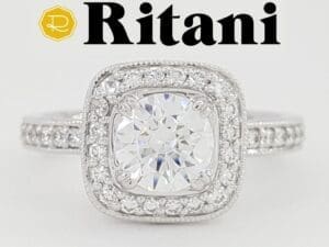 Ritani Halo Semi-Mount Diamond Engagement Ring 0.41 ct 18k White Gold 1RZ1698