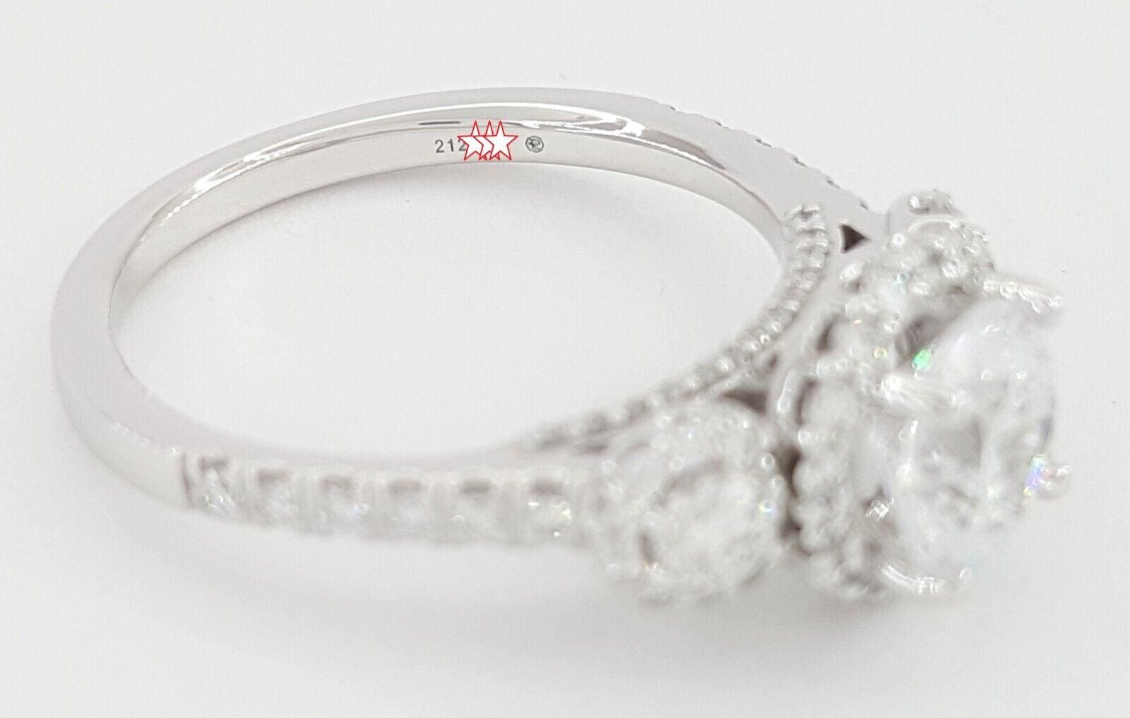 Ritani Semi-Mount 3-Stone Halo Diamond Engagement Ring 0.75 ct 18k White Gold