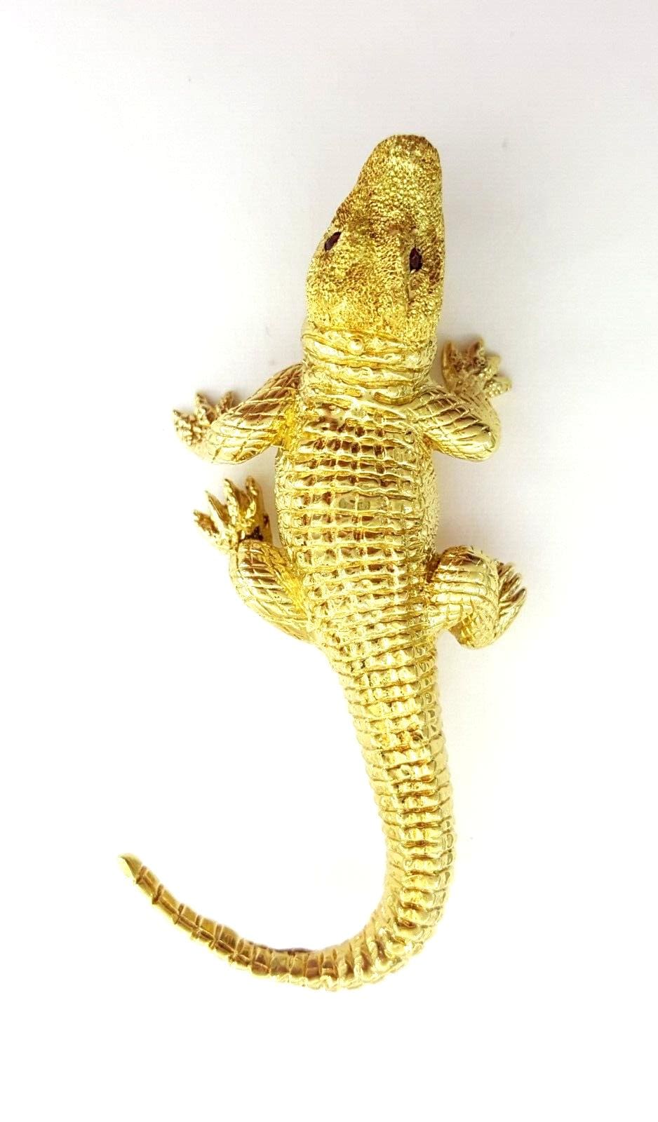 Vintage Alligator Brooch Pin 18K Yellow Gold Ruby Eyes 24.2 grams ~2.5"