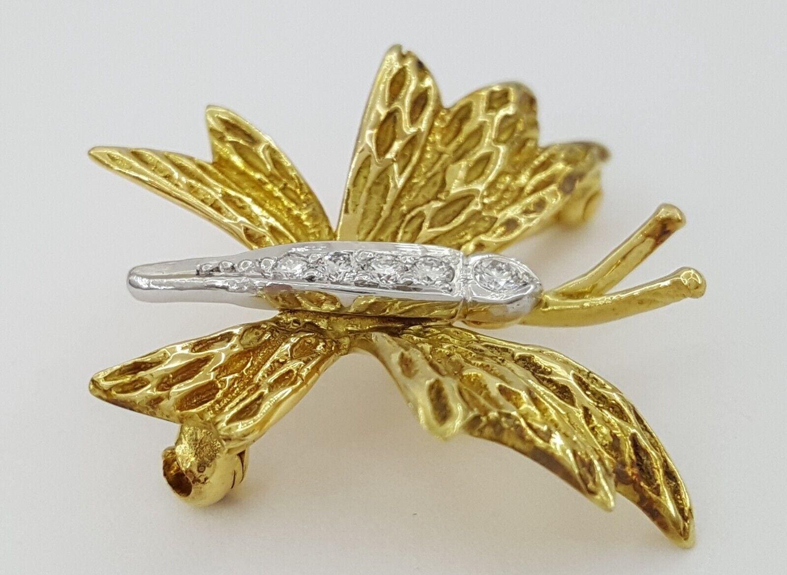 Vintage Tiffany & Co Diamond Butterfly Brooch Pin 0.09 ct 18k Yellow Gold Plat