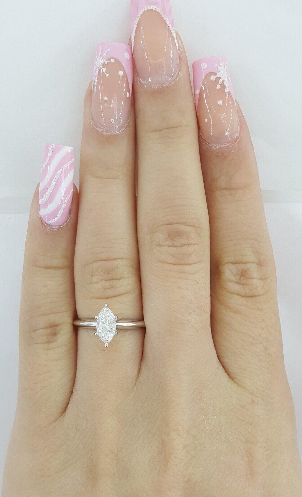 Marquise Brilliant Cut Diamond Engagement Ring 0.53 ct 14k White Gold GIA