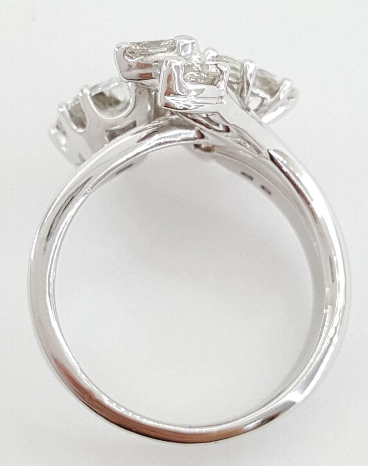 Vintage Marquise & Round Diamond Cocktail Statement Ring 1.8 ct 14k White Gold