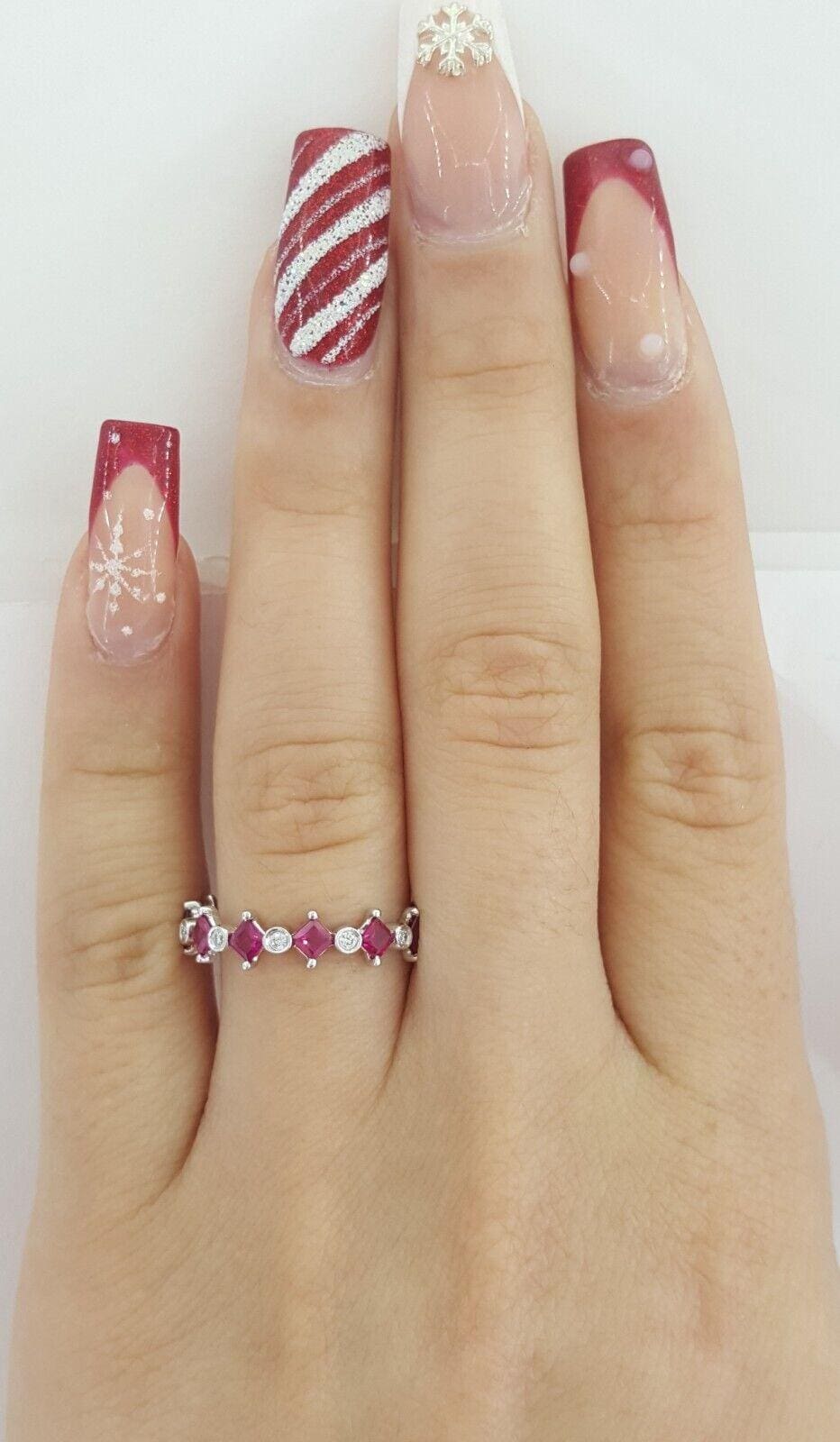 Square Ruby & Round Diamond Ring 4.7 mm 1.1 ct 14K White Gold