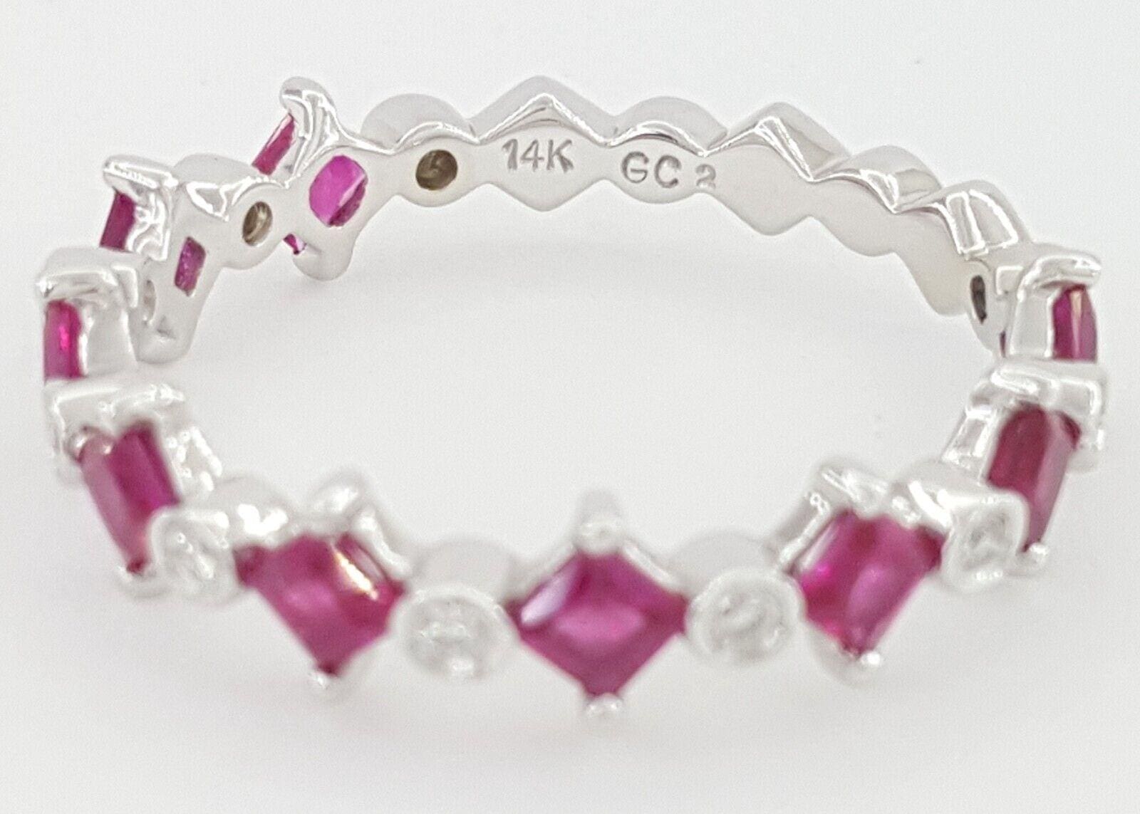 Square Ruby & Round Diamond Ring 4.7 mm 1.1 ct 14K White Gold