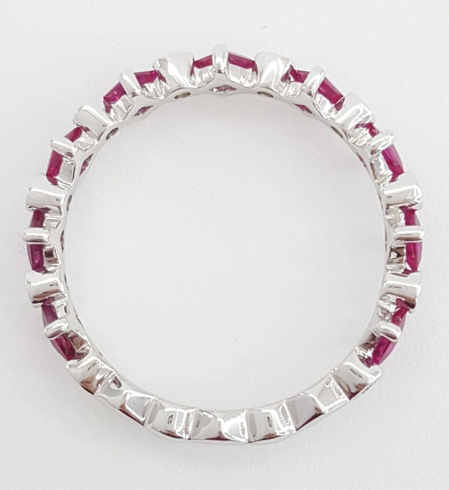 Square Ruby & Round Diamond Ring 4.7 mm 1.1 ct 14K White Gold