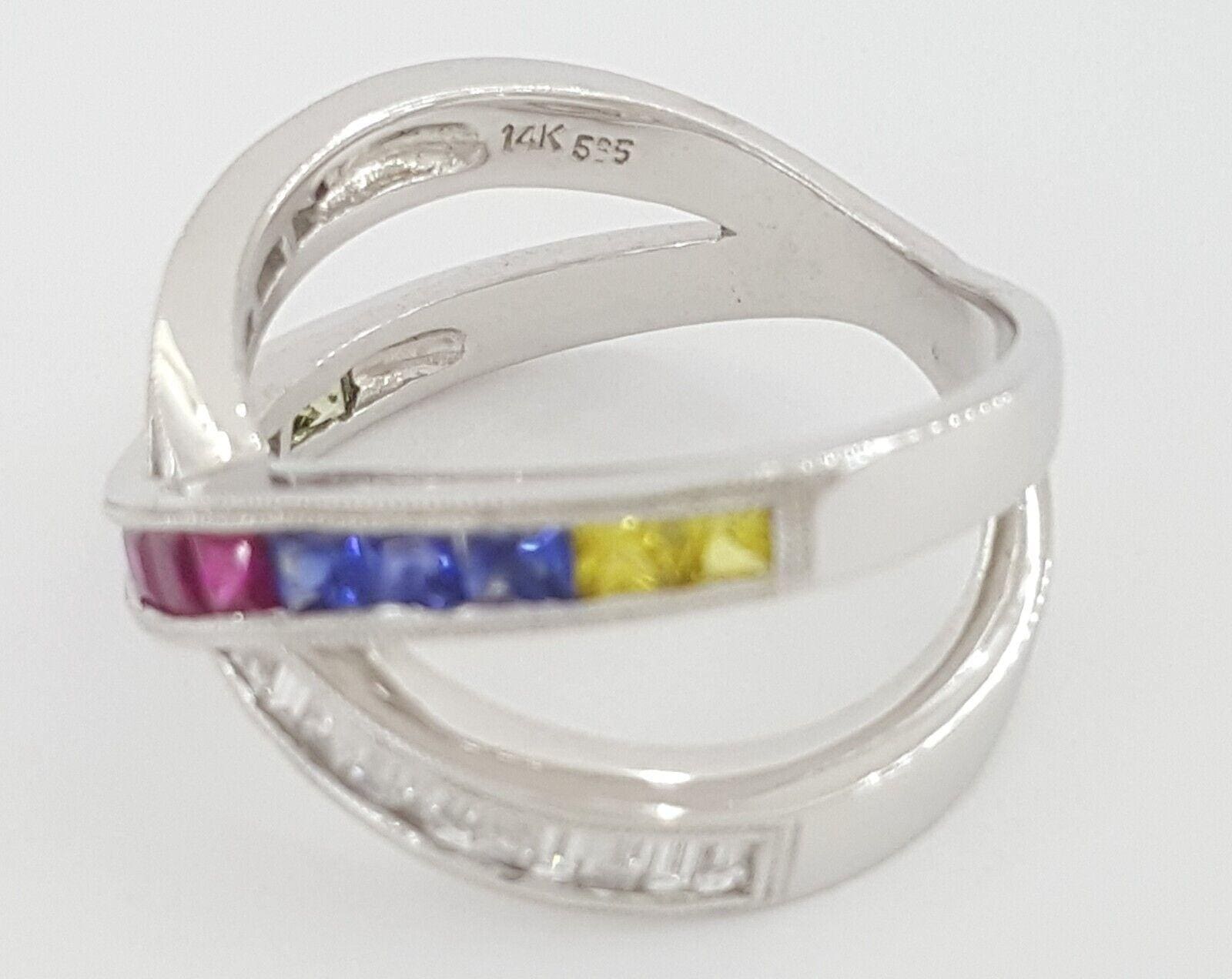 Natural Rainbow Sapphire & Diamond Crossover Ring 14k Gold 1.61 ctw Rtl 3,028