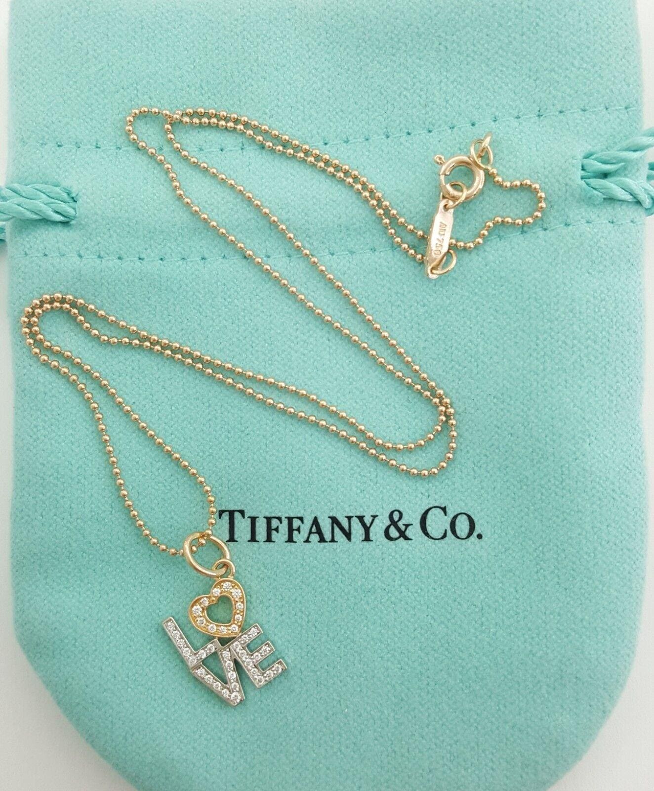 Tiffany & Co Love Diamond 18k Rose and White Gold Necklace 0.12 ct 16"