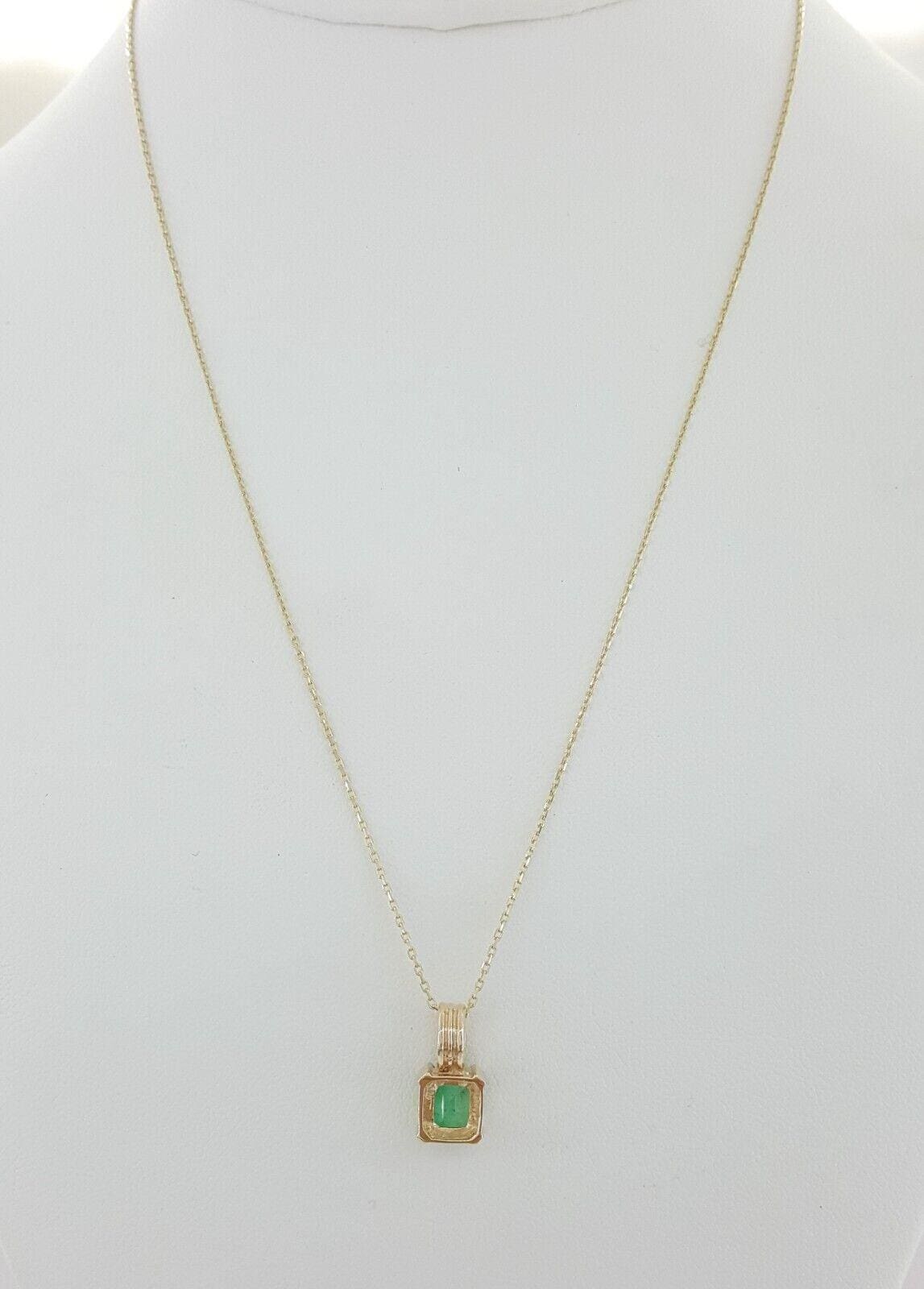 Columbian Green Emerald Cut Emerald Necklace 1.44 ct 14k Gold 18" GIA Minor Oil