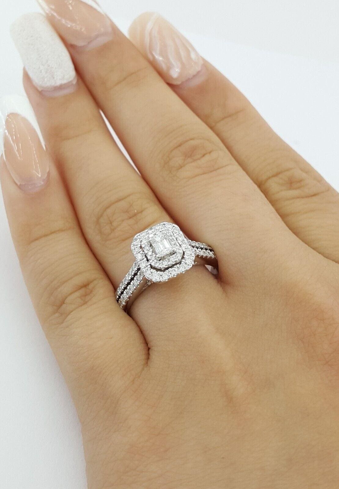 Vera Wang Love Emerald Diamond Double Frame Halo Engagement Ring 1 ct Rtl 3,229