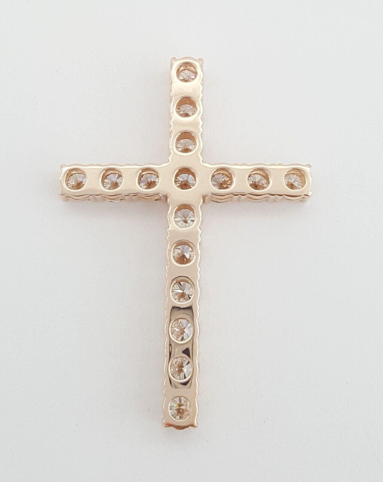 Round Brilliant Cut Diamond 2.72 ct Cross Pendant 14K Rose Gold 1.5"