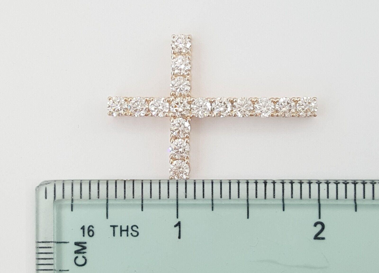 Round Brilliant Cut Diamond 2.72 ct Cross Pendant 14K Rose Gold 1.5"