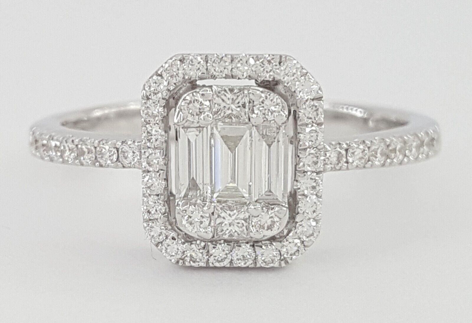 Baguette Cut Diamond 0.5 ct Halo 18k White Gold Engagement / Right Hand Ring