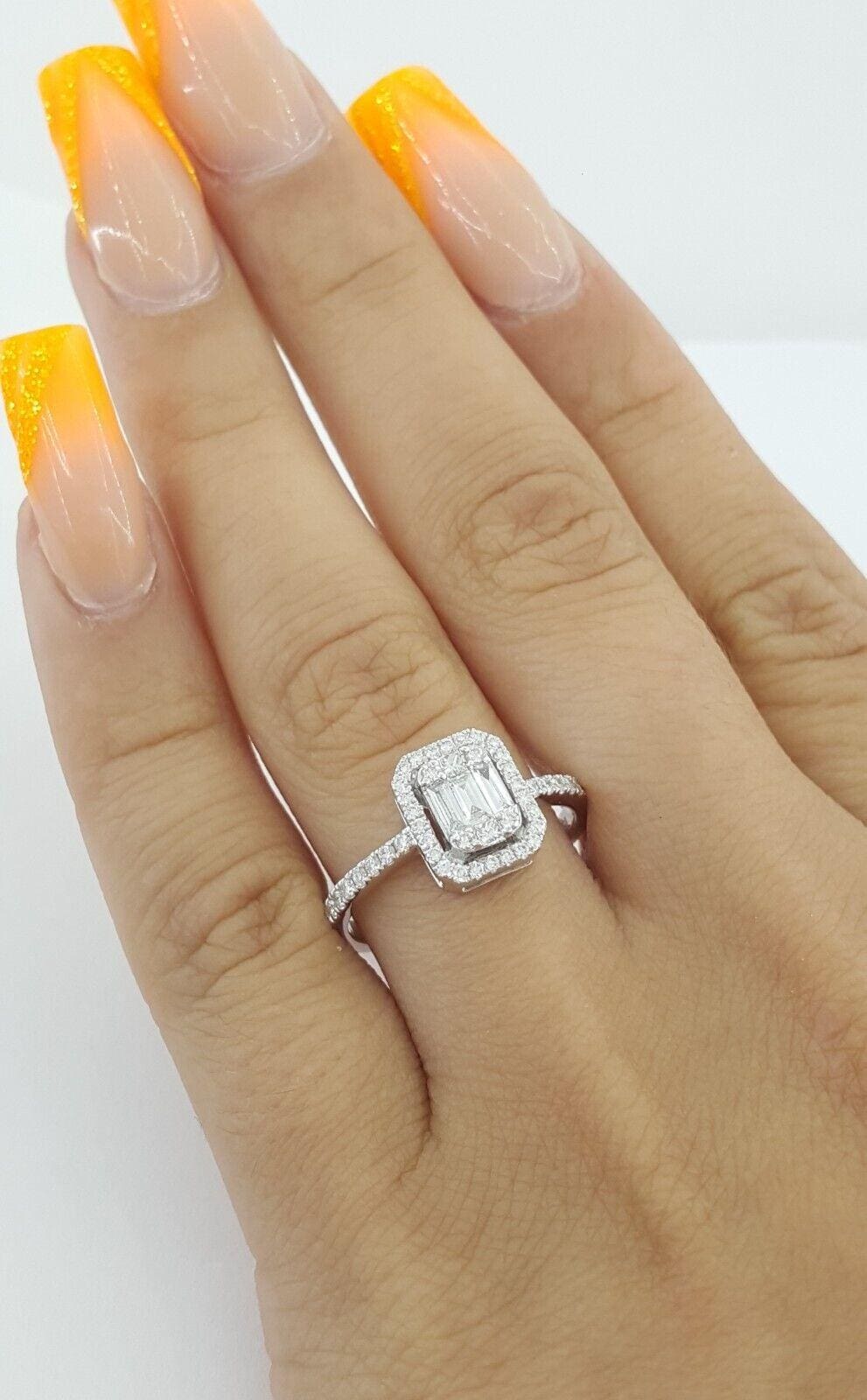 Baguette Cut Diamond 0.5 ct Halo 18k White Gold Engagement / Right Hand Ring