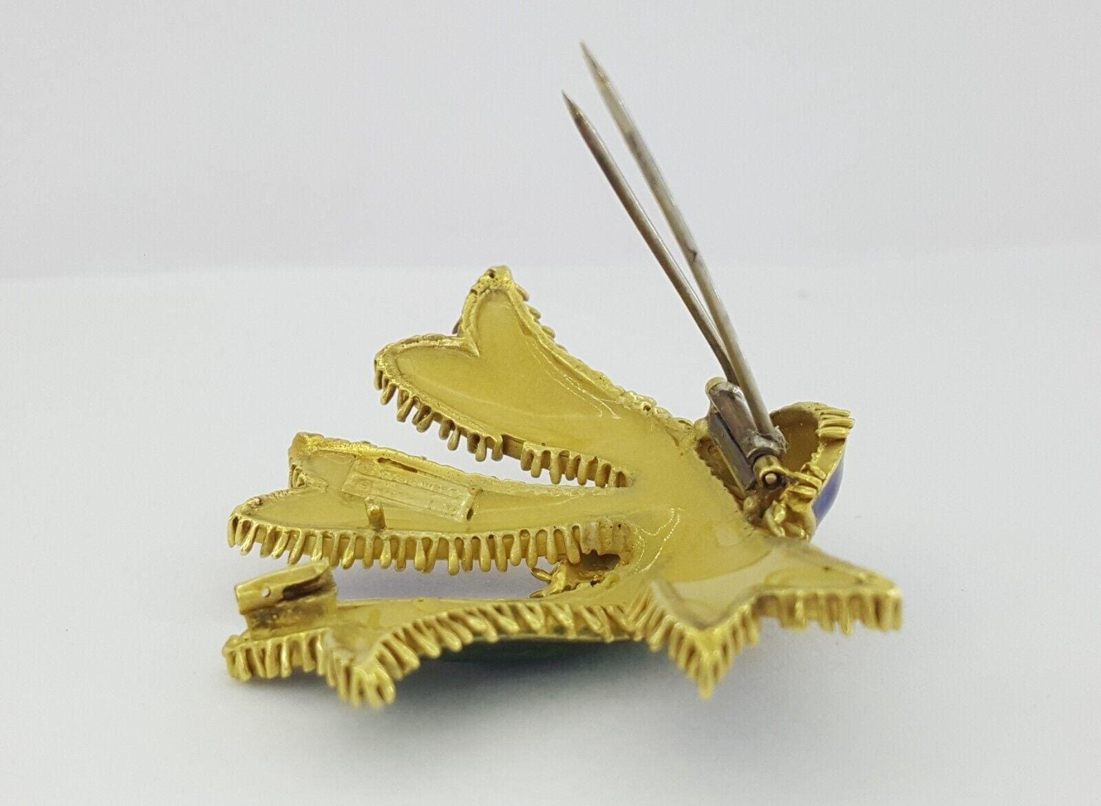 David Webb 18K Yellow Gold Blue & Green Enamel Bow Ribbon Brooch 36.2Gr