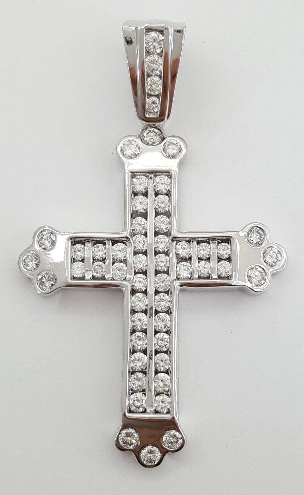 Round Brilliant Cut Diamond Cross Necklace 2.6 ct 14k White Gold 19 Grm Rtl 6K