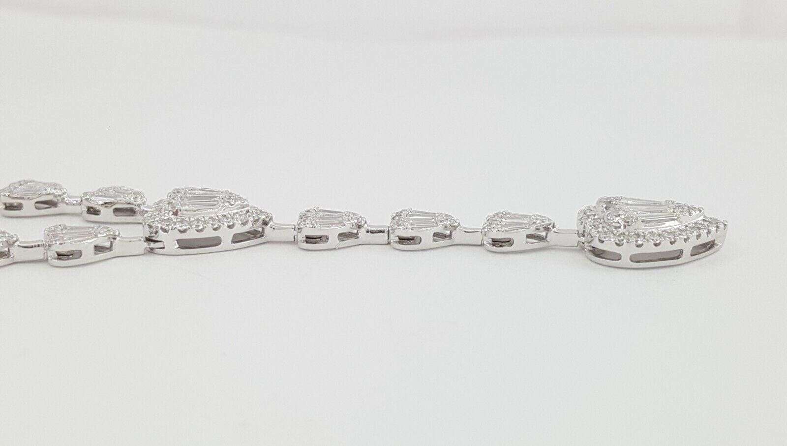 Round Baguette Diamond Heart Shape Drop Lariat Necklace 18K W Gold 7 ct