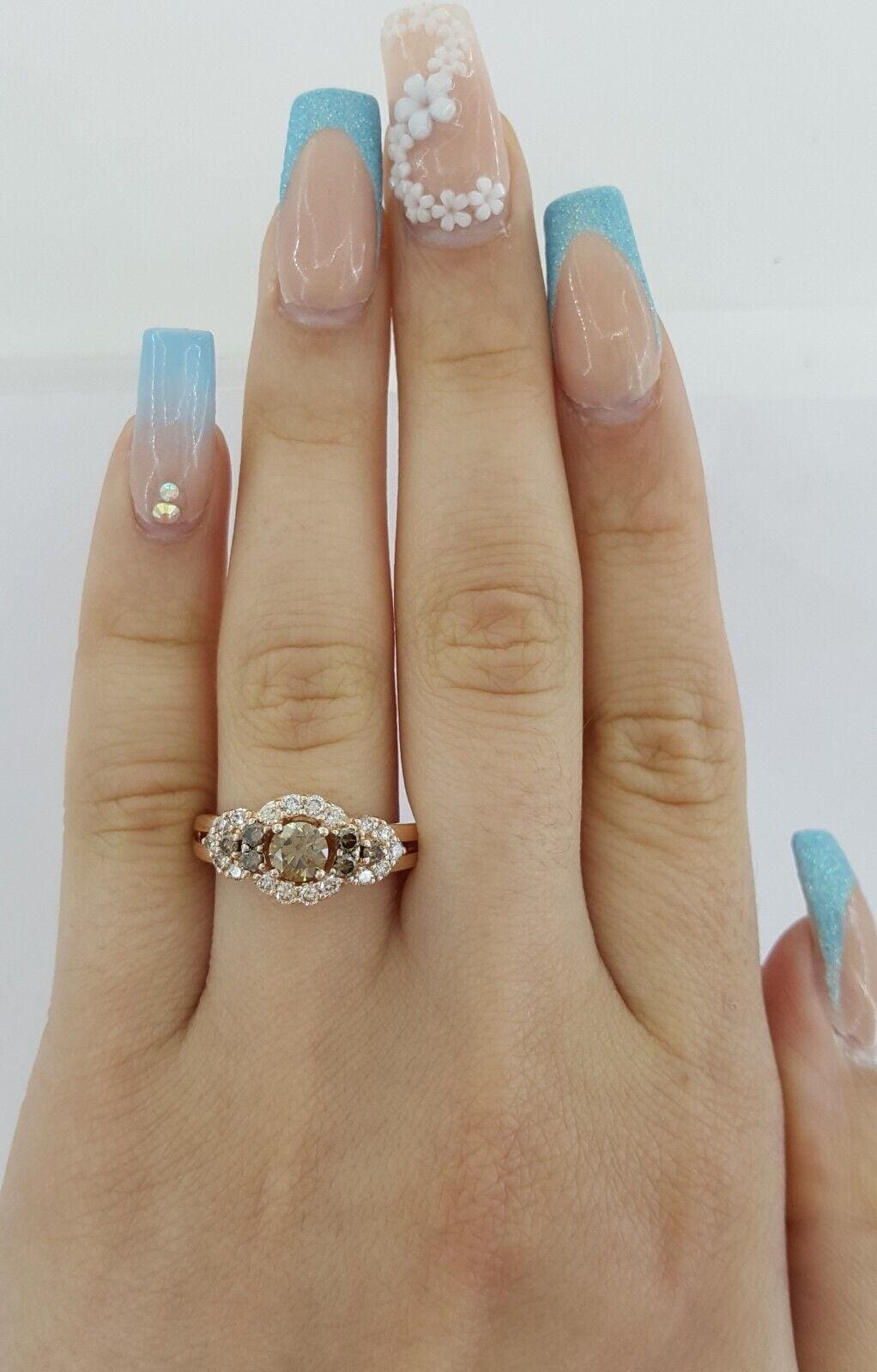 LeVian Chocolate & Nude Diamond 3-Stone 1 ct Statement Ring Set 14K Rose Gold