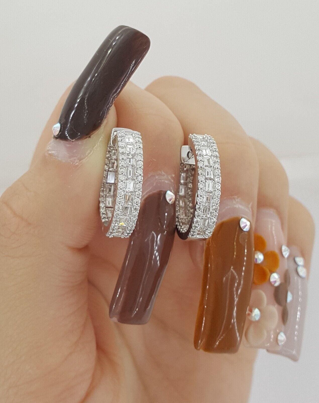 2.14 ct Baguette & Round Diamond Inside Out Round Huggie Hoop Earrings 18K Gold