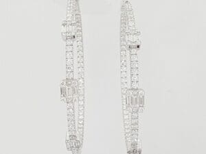 Baguette Round Princess Diamond Inside Out Round Hoop Earrings 4.7 ct 18K W Gold