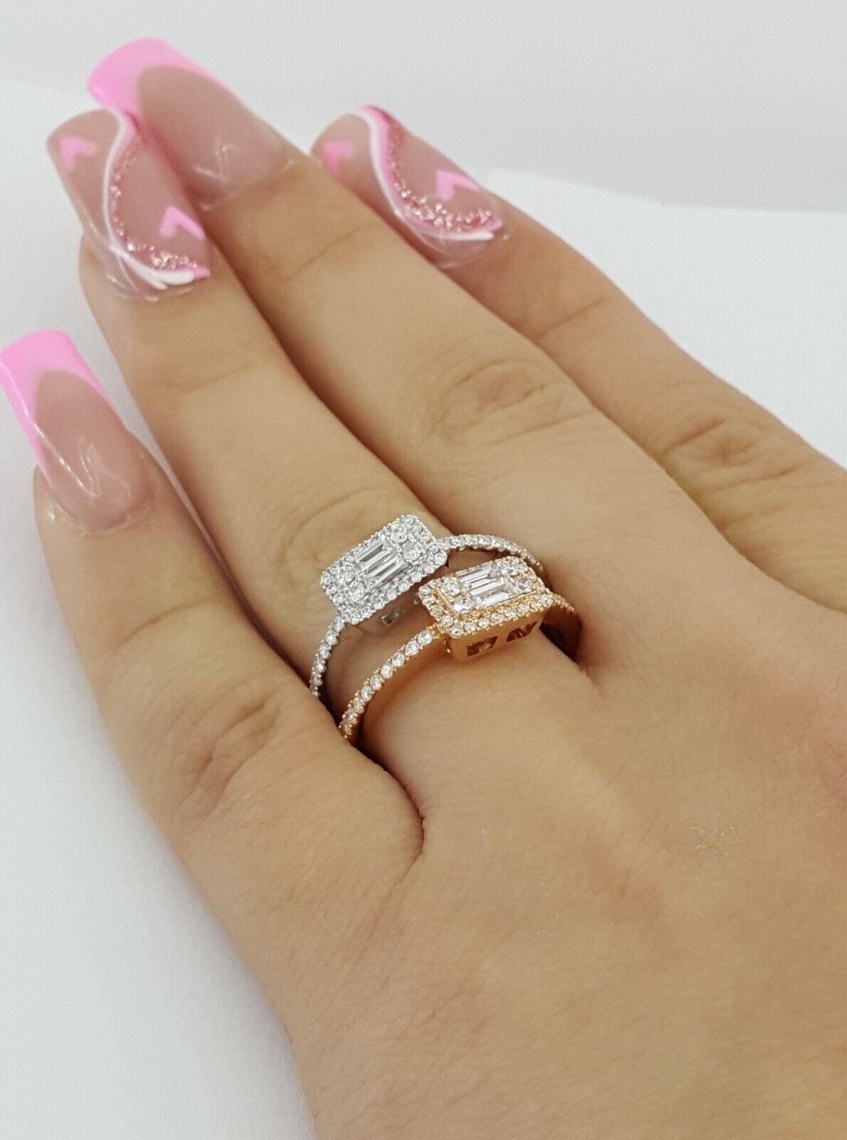 Baguette Round Diamond 18k Rose White Gold By-Pass Halo Ring 0.76 ct Rtl 3,350