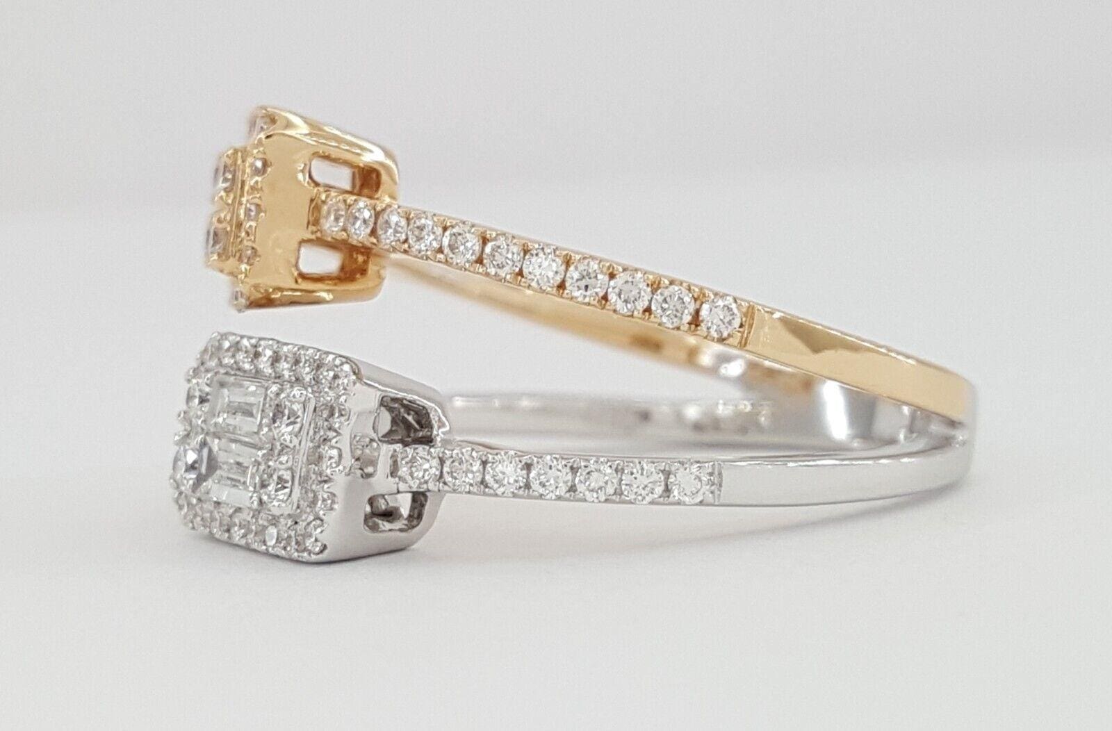 Baguette Round Diamond 18k Rose White Gold By-Pass Halo Ring 0.76 ct Rtl 3,350