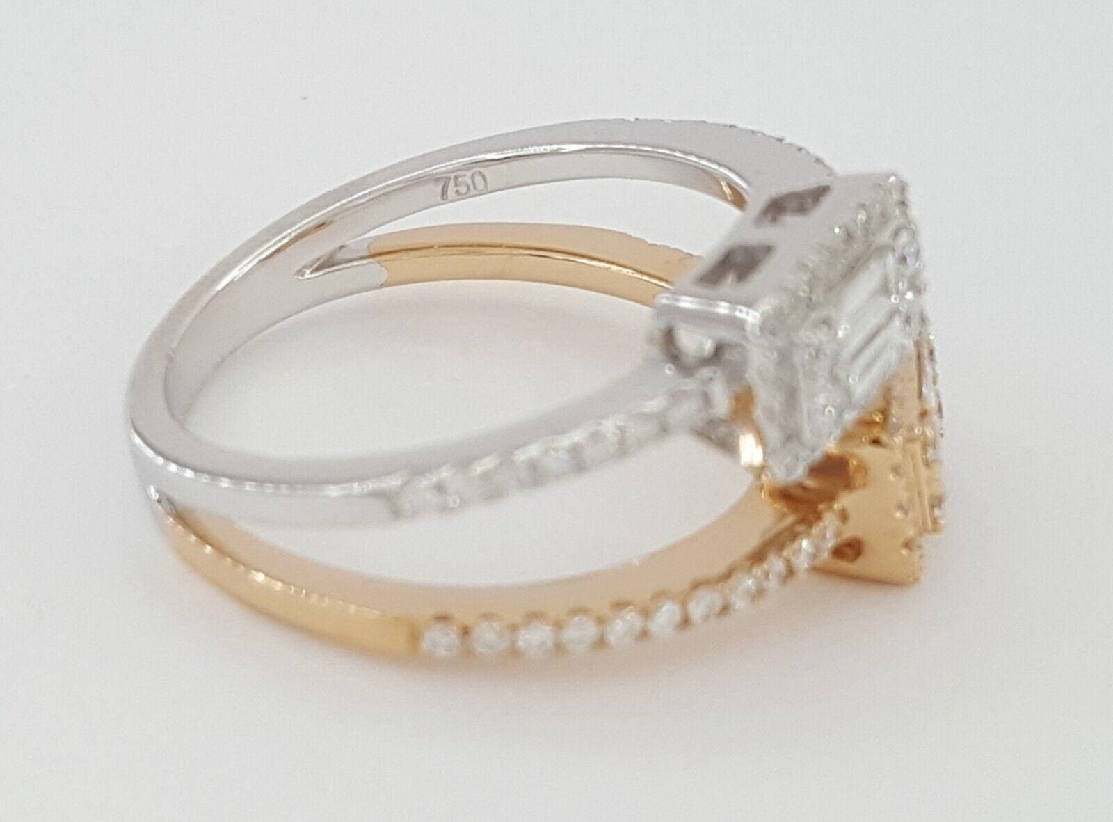 Baguette Round Diamond 18k Rose White Gold By-Pass Halo Ring 0.76 ct Rtl 3,350