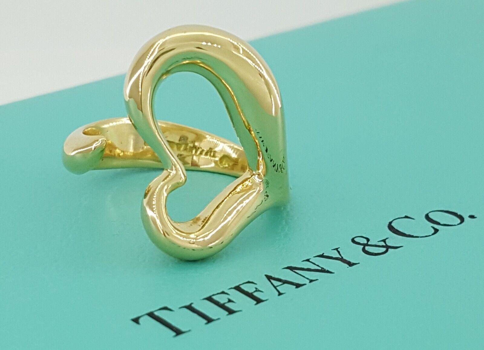 Vintage Tiffany & Co Elsa Peretti ® 18K Yellow Gold Large Open Heart Ring 18.6mm
