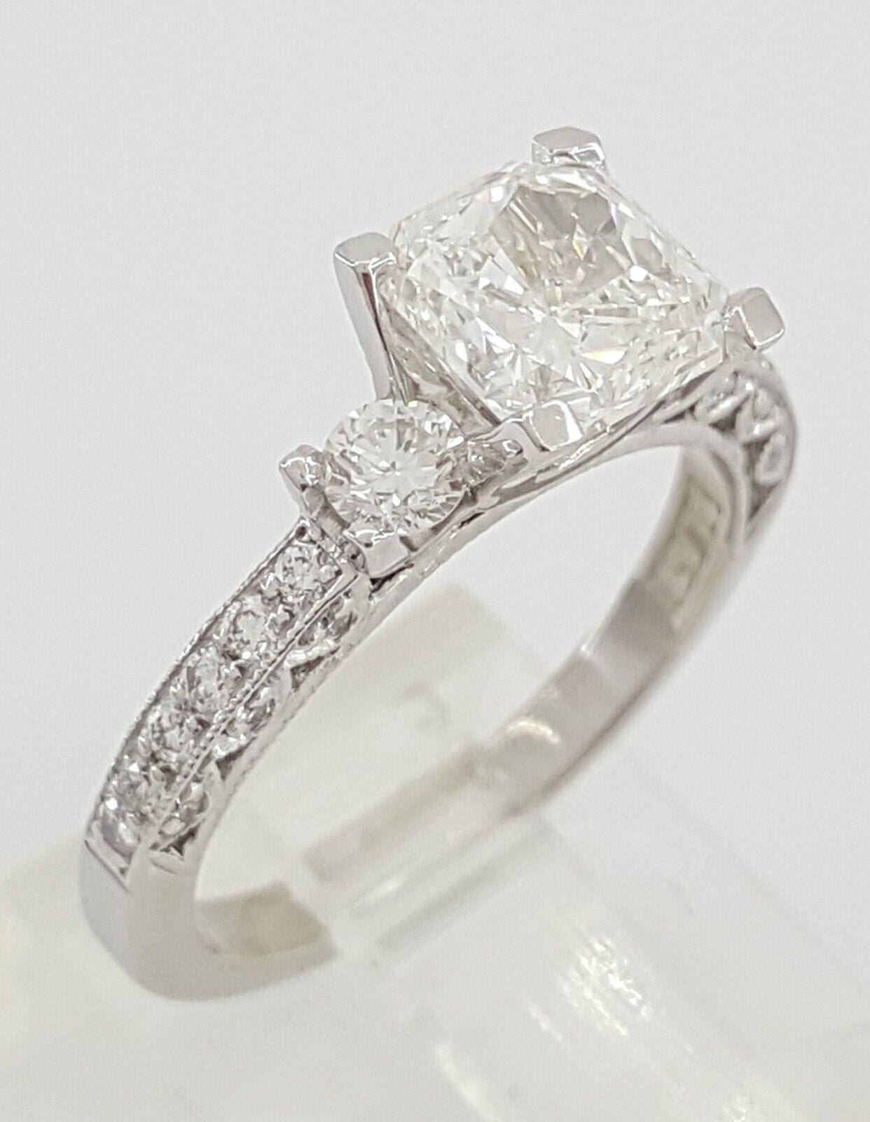 TACORI Crescent Radiant Cut Diamond 3-Stone Platinum Engagement Ring 1.98 ct GIA