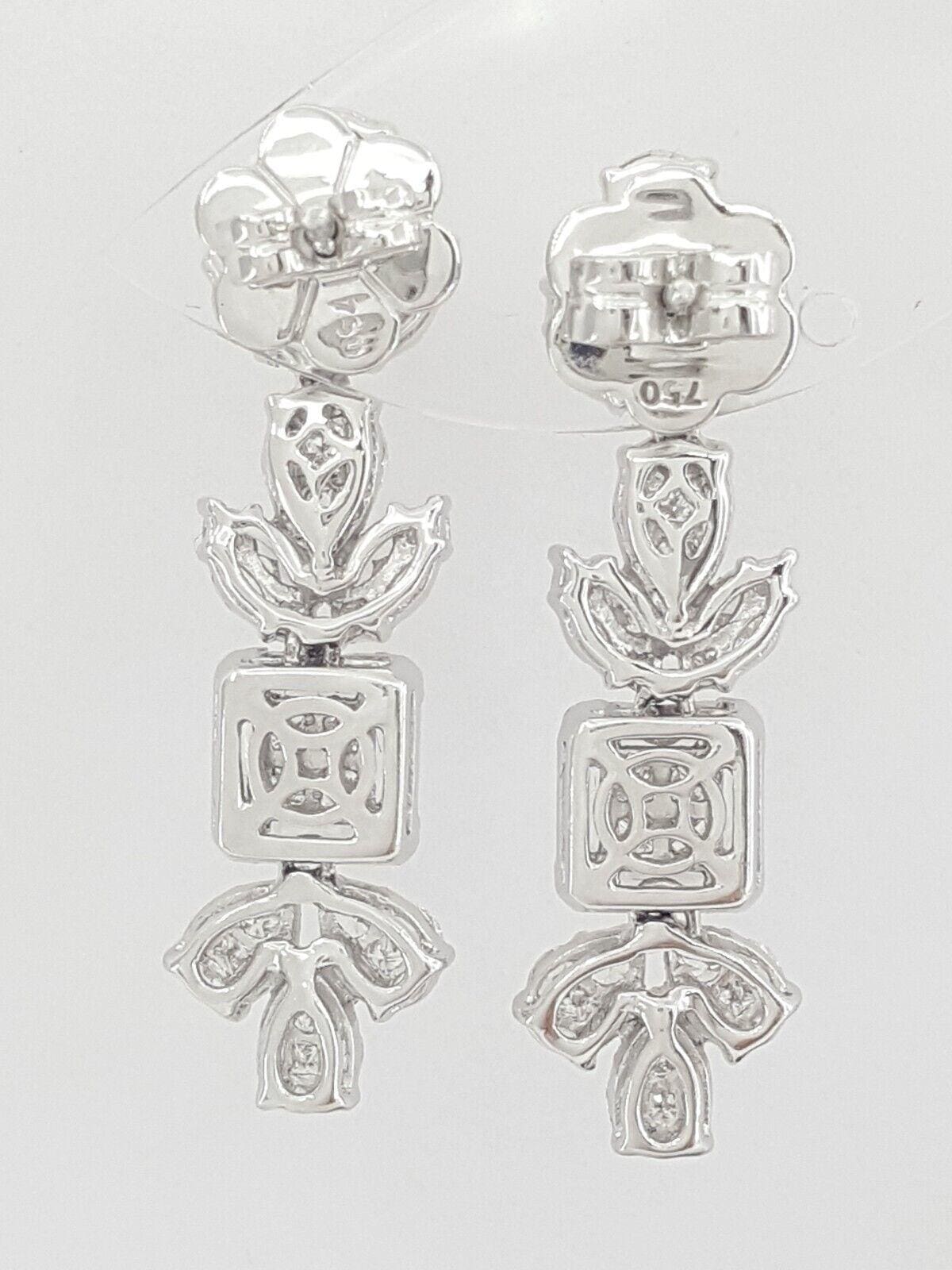 Marquise Pear Princess Baguette Round Diamond Dangle Earrings 3.52ct 18K Gold