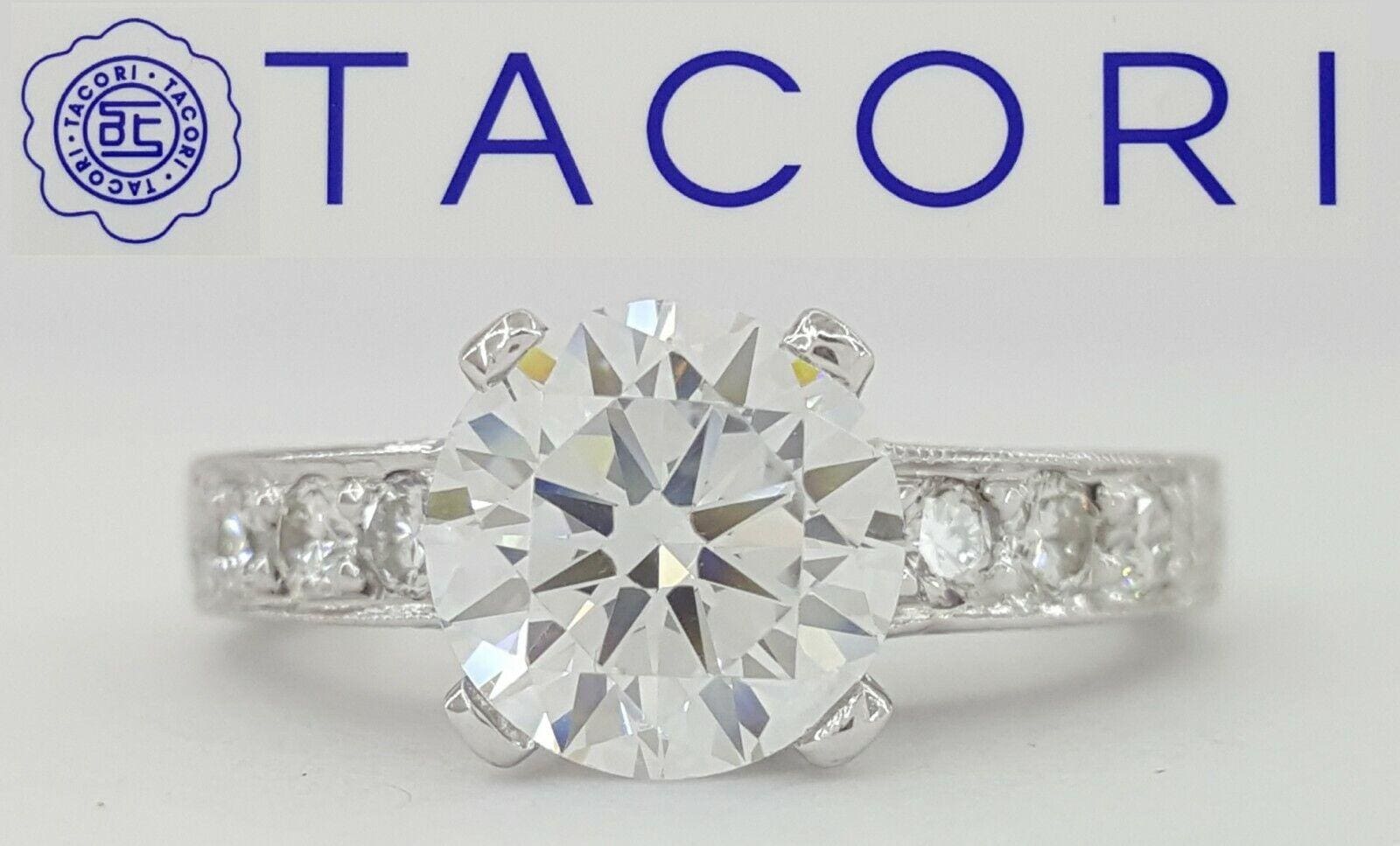 Tacori Platinum Hand Engraved Engagement Ring 0.3 ct Model HT2196 Retail 4,930