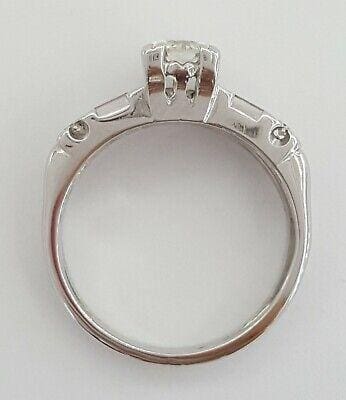 Round & Baguette Cut Diamond Engagement Ring Set 0.75 ct 14K Gold and Platinum