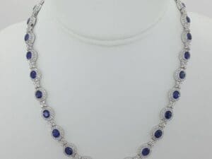 Natural Diamonds & Sapphire Halo Necklace 36.9 grams 16" 18K White Gold 25.65 ct