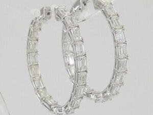 Emerald Cut Diamond Inside Out Oval Hoop Earrings 30 mm 5 ct 14K White Gold
