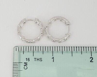 Emerald Cut Diamond Inside Out Round Hoop Earrings 16.5 mm 3.5 ct 14K White Gold