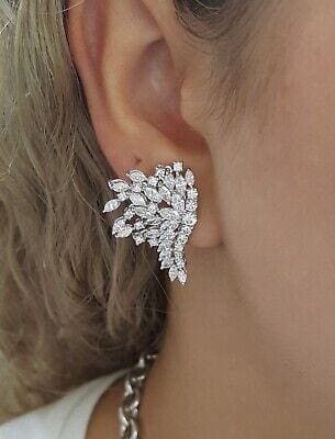 Marquise & Round Diamond Angle Wings Drop Dangle Earrings 4.6 ct 18K White Gold