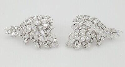 Marquise & Round Diamond Angle Wings Drop Dangle Earrings 4.6 ct 18K White Gold