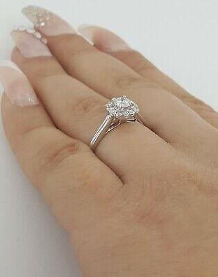 0.5 ct 14k White Gold Round Brilliant Cut Flower Halo Engagement Ring Size 5.25