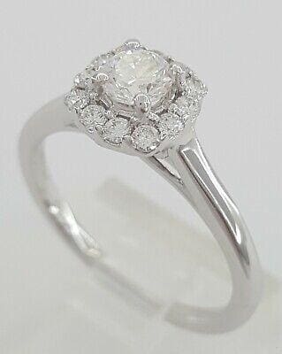 0.5 ct 14k White Gold Round Brilliant Cut Flower Halo Engagement Ring Size 5.25