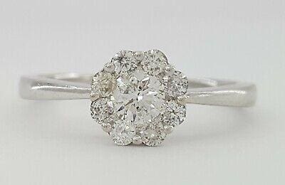 0.45 ct 14k White Gold Flower Cluster Halo Engagement Ring 2.3 grams Size 7
