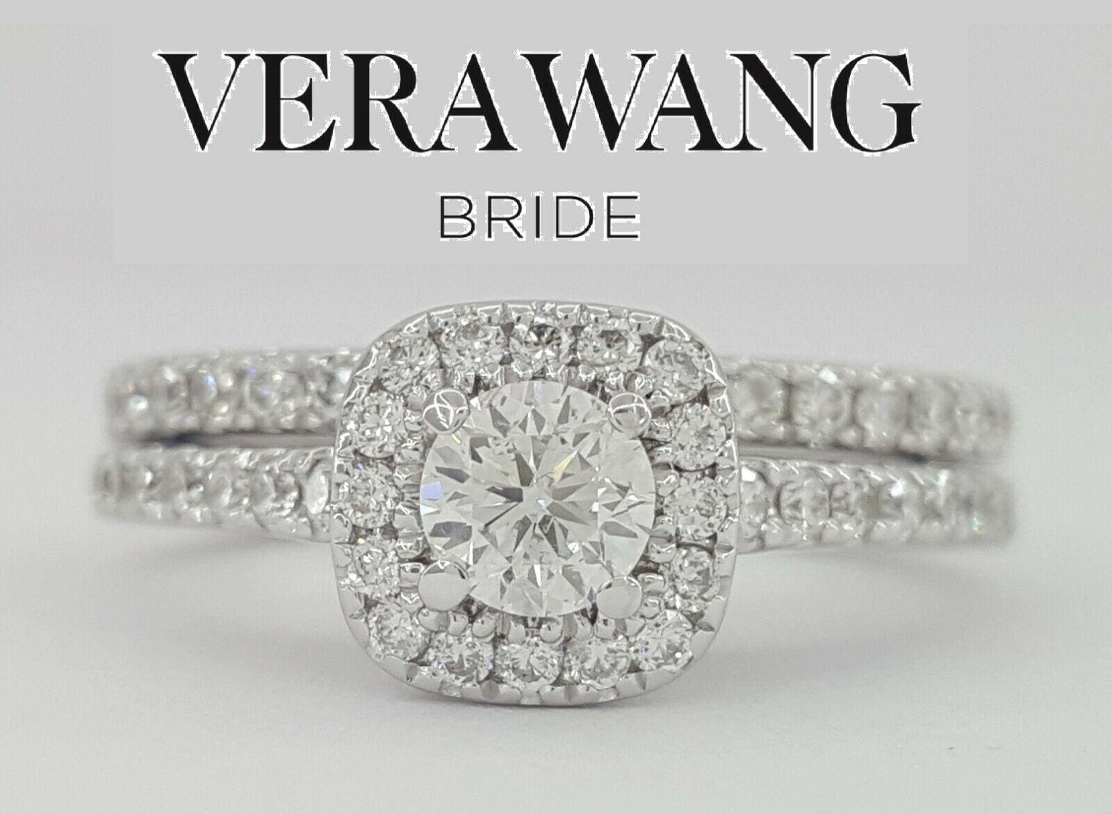 Vera Wang Love 14K 1 ct Round Diamond Halo Frame Engagement Ring Set Rtl 3,339