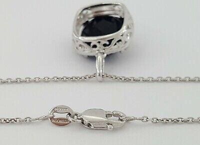 2.74 ct 14K White Gold Cushion Cut Black Agate & Diamonds Halo Pendant Necklace