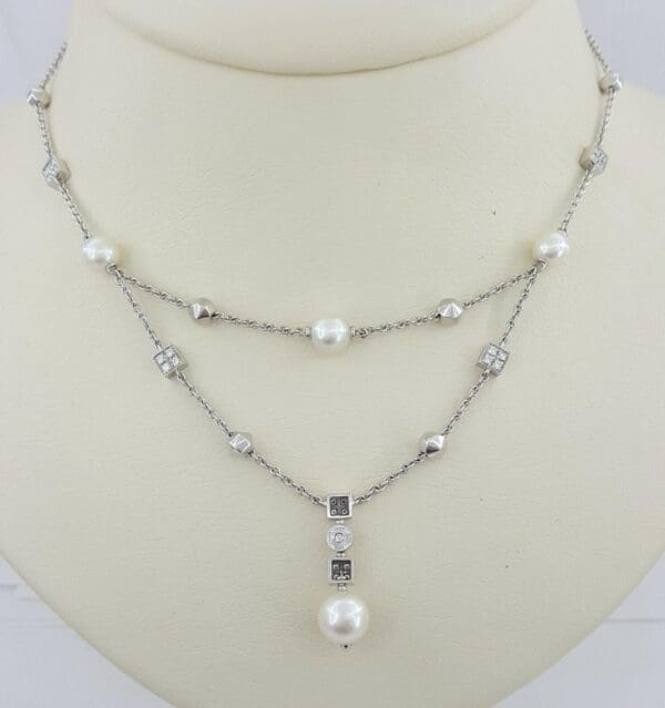 BVLGARI ロングネックレス ダイヤモンド付き Bvlgari Bulgari Lucia 7-9 mm Pearl 0.60 ct Diamonds Dangle