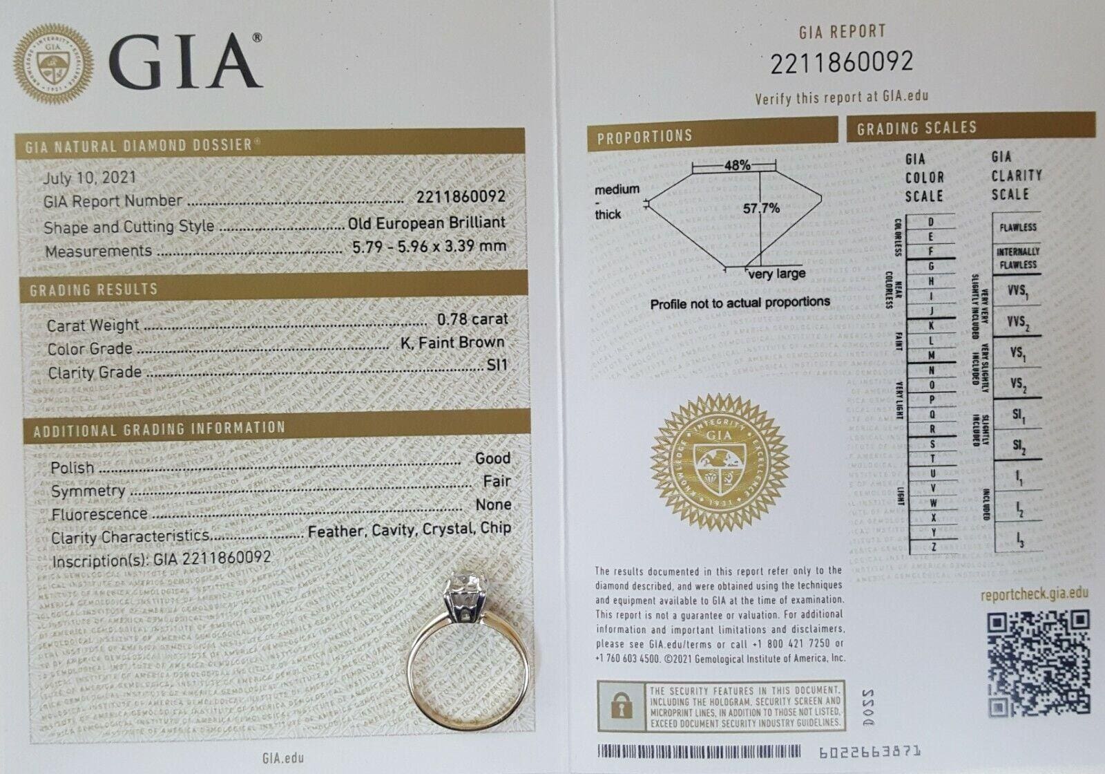 Antique Art Deco 14k Old European Solitaire Diamond Engagement Ring 0.78 ct GIA