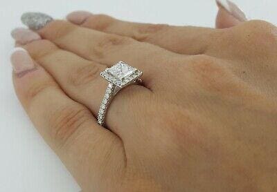 Rectangular Princess Cut Diamond Halo Engagement Ring 1.45 ct 14K GIA F/VS2