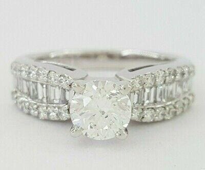 Round & Baguette Cut Diamond Engagement Ring 1.27 ct 14k White Gold Rtl 6,000