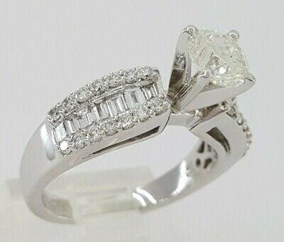 Round & Baguette Cut Diamond Engagement Ring 1.27 ct 14k White Gold Rtl 6,000